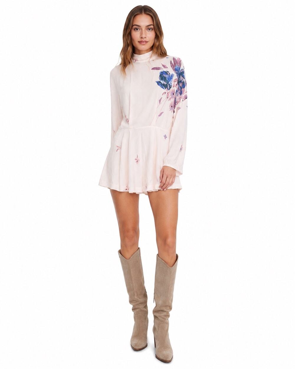 FREE PEOPLE Gemma Floral Bow Long Sleeve Tunic Dress